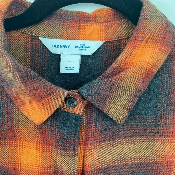 Old Navy Evermore Boyfriend Plaid Flannel Orange Black XL Swiftie ASO Taylor - Picture 4 of 11